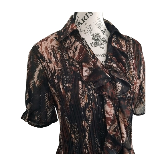 90s Brown and Black Ruffle Blouse - Picture 3 of 5